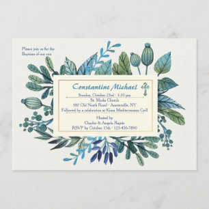 Blue Leaves and Berries Invitation