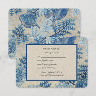 Blue Leaves and Grey Linen Covid-19  RSVP Card