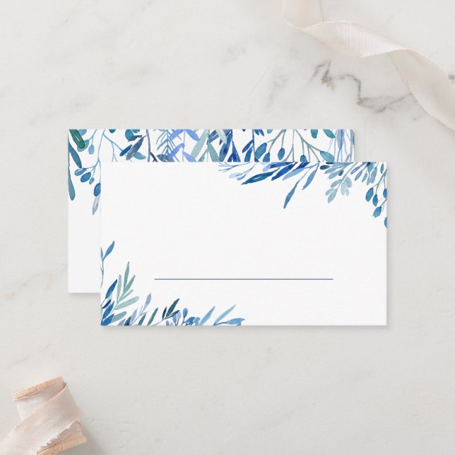 Blue leaves blank place card (Front/Back In Situ)