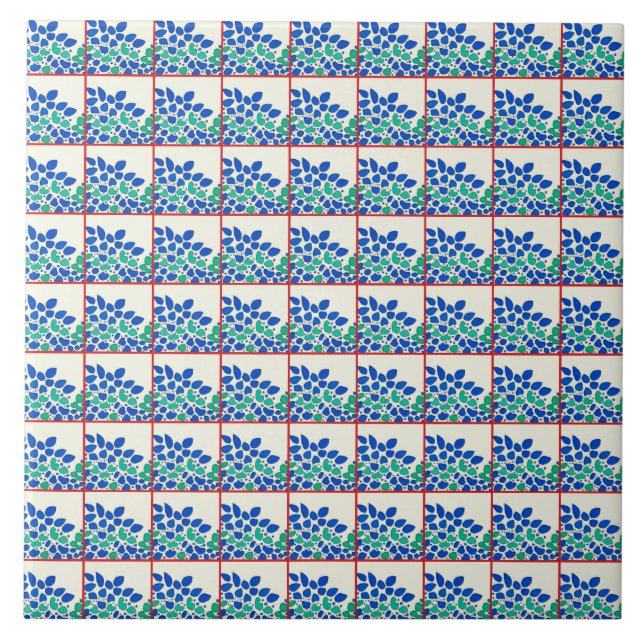 Blue leaves Ceramic Tile (Front)