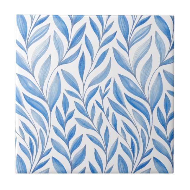 Blue Leaves Ceramic Tile (Front)