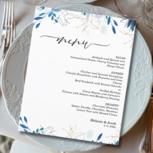 Blue Leaves Elegant wedding Menu Card