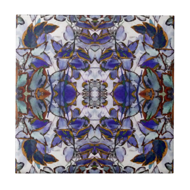 Blue Leaves Kaleidoscope Tile (Front)