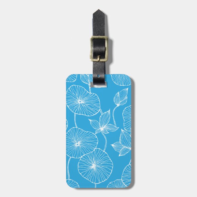 Blue Leaves Lotus Flowers Blossom Luggage Tag (Front Vertical)