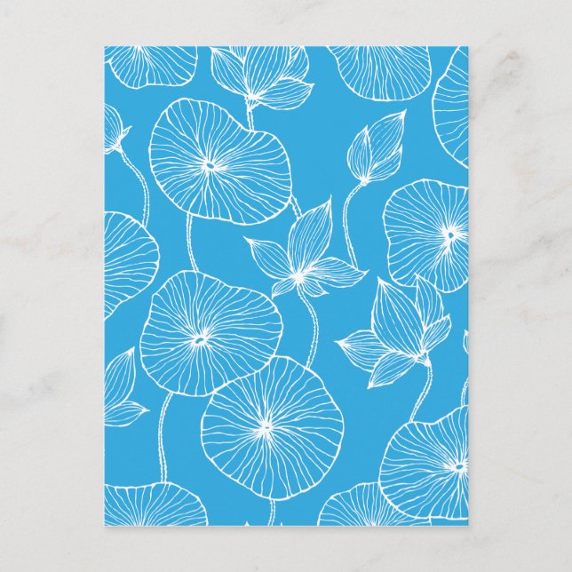 Blue Leaves Lotus Flowers Blossom Postcard (Front)