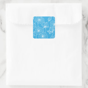 Blue Leaves Lotus Flowers Blossom Square Sticker