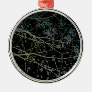 Blue Leaves on Black Metal Tree Decoration