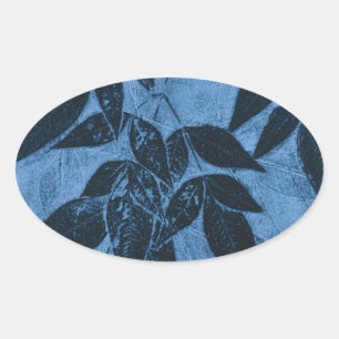 Blue Leaves Oval Sticker