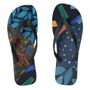 Blue leaves patchwork thongs