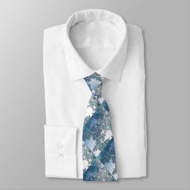 Blue Leaves Pattern Tie (Tied)