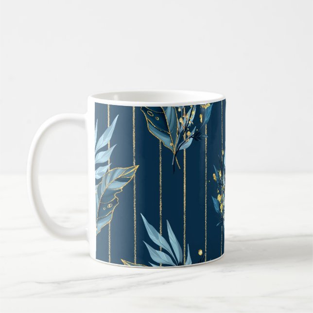Blue Leaves Seamless Wrap Background Coffee Mug (Left)
