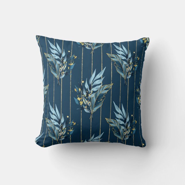 Blue Leaves Seamless Wrap Background Cushion (Front)
