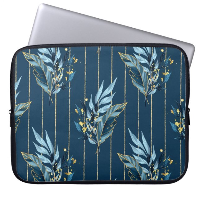 Blue Leaves Seamless Wrap Background Laptop Sleeve (Front)