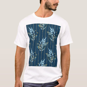 Blue Leaves Seamless Wrap Background T-Shirt