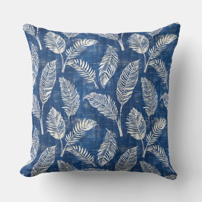 Blue Leaves Throw Pillow (Front)