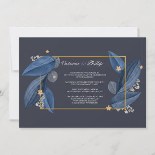 Blue Leaves Wedding Invitation