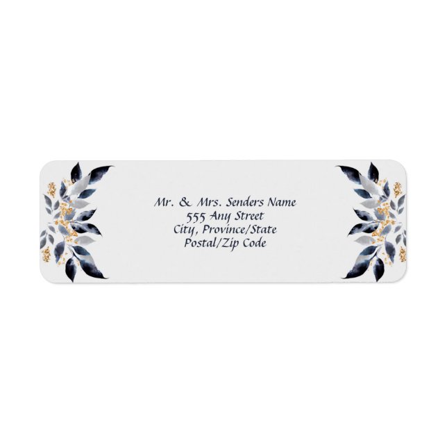 Blue Leaves with Gold Return Address Label (Front)