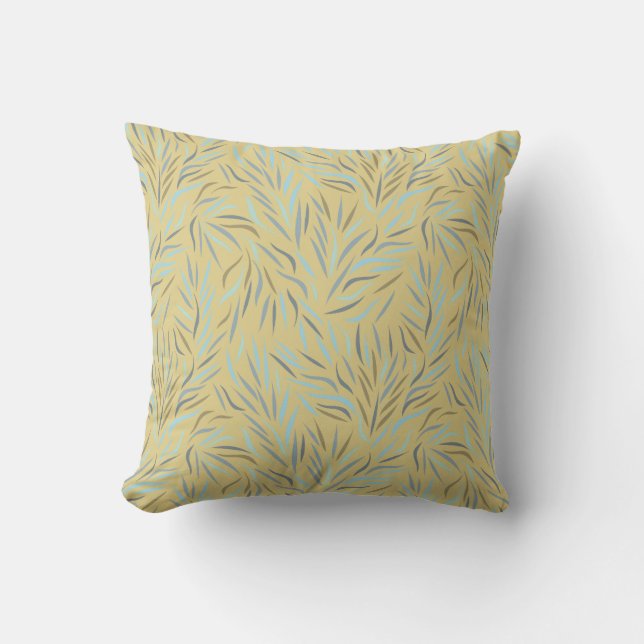 Blue Leaves Yellow Modern Pattern Cushion (Front)