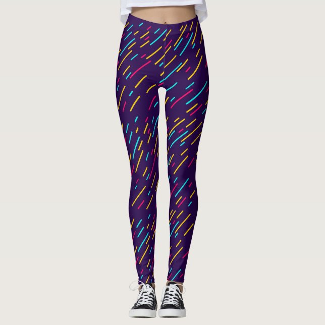 blue leggings with colourful lines,tights&leggings (Front)