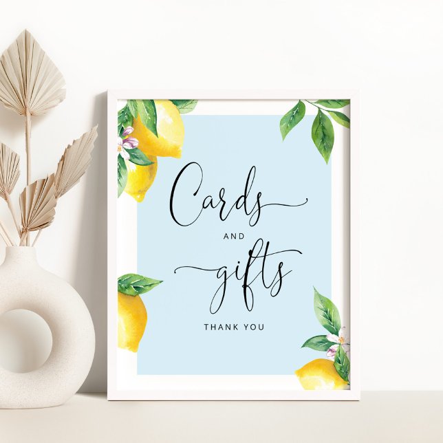 Blue lemon baby shower cards and gifts sign (Creator Uploaded)