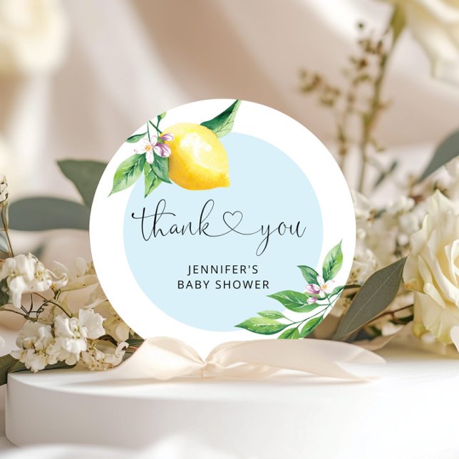 Blue lemon baby shower Thank You Classic Round Sticker (Creator Uploaded)
