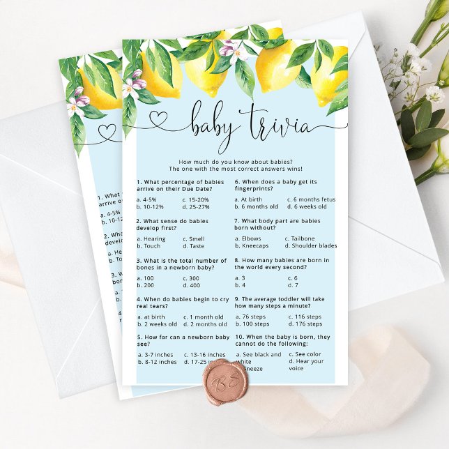 Blue lemon Baby trivia baby shower game (Creator Uploaded)