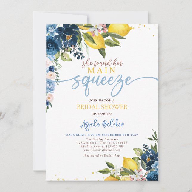 Blue Lemon Bridal Shower Invitation (Front)