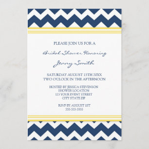 Blue Lemon Chevron Bridal Shower Invitation Cards