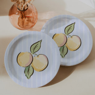 Blue Lemon Citrus Baby Shower Paper Plate