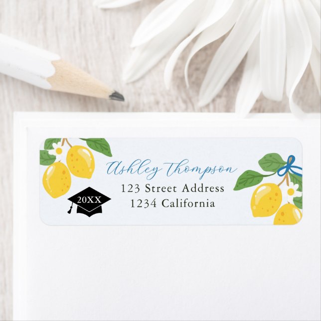 Blue Lemon Citrus Graduation Party Label Return Address Label (Insitu)