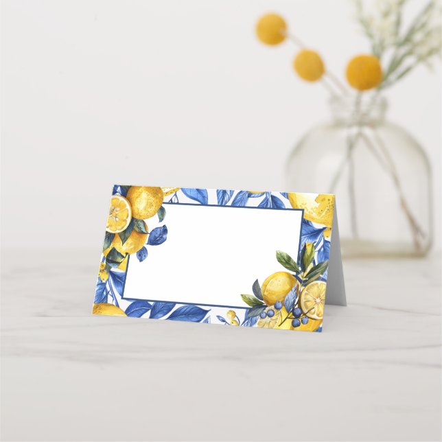 Blue Lemon Citrus Name Place Cards or Food Sign (Front)