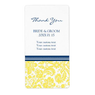 Blue Lemon Damask Pattern Wedding Labels