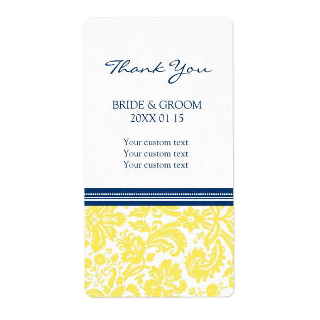 Blue Lemon Damask Pattern Wedding Labels (Front)