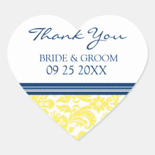 Blue Lemon Damask Thank You Wedding Favour Tags