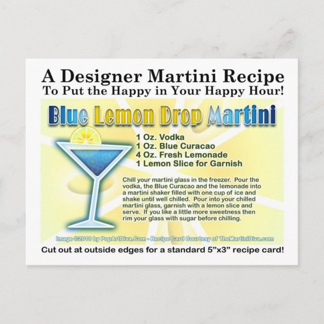 Blue Lemon Drop Martini Recipe Postcard (Front)