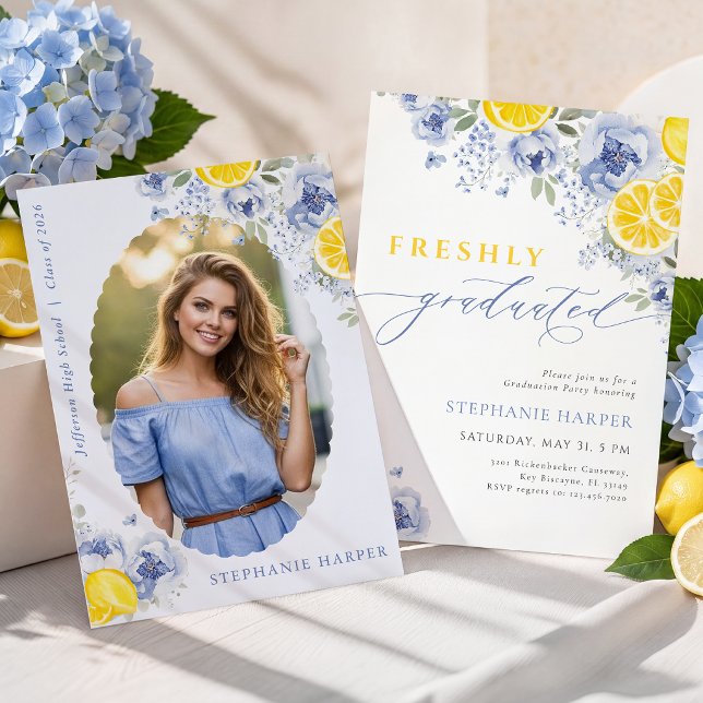 Blue Lemon Freshly Graduated Invitation (Creator Uploaded)