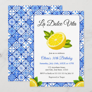 Blue Lemon Italian La Dolce Vita 30th Birthday Invitation
