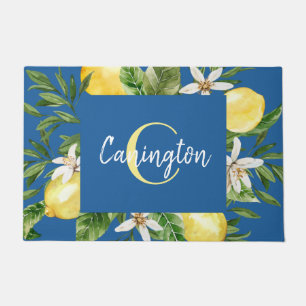Blue & Lemon Mediterranean Monogram Name New Home Doormat