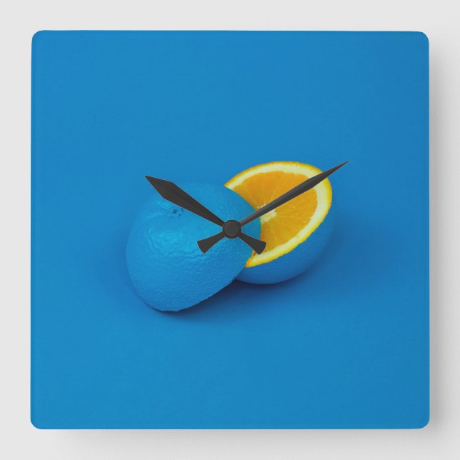 blue lemon sliced into two halves square wall clock (Front)
