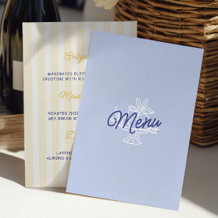 Blue & Lemon Striped Mediterranean Wedding Menu Ca