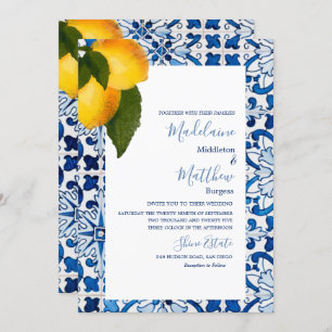 Blue Lemon Tile Chic Stylish Wedding Invitation
