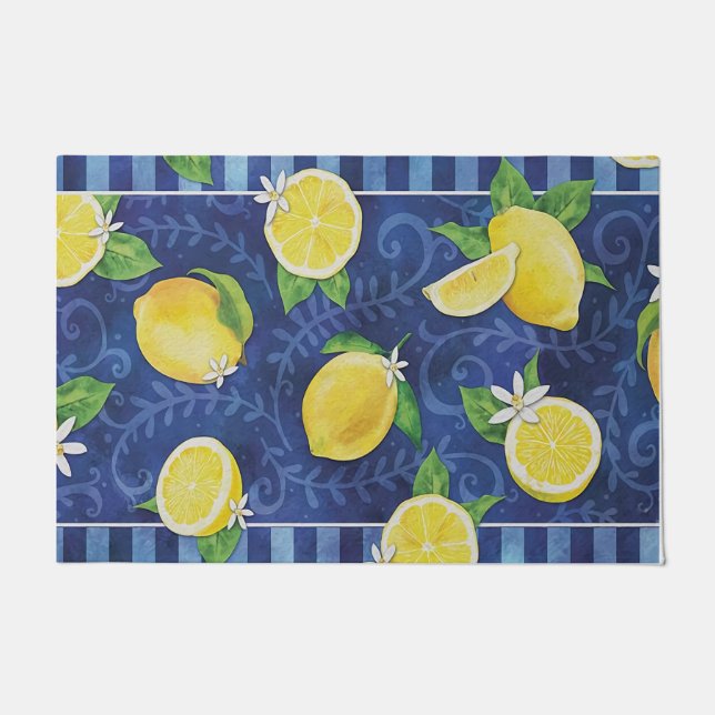  Blue Lemon Welcome Mat, Indoor Decoration Doormat (Front)