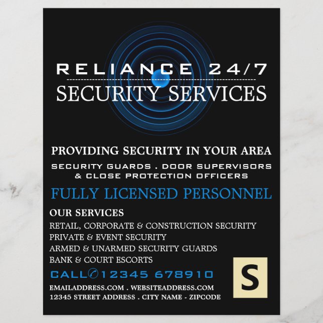 Blue Lens, Security Personnel Advertising Flyer (Front)