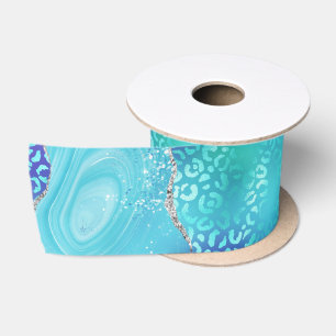 Blue Leopard Agate   Glam Abstract Stone Satin Ribbon
