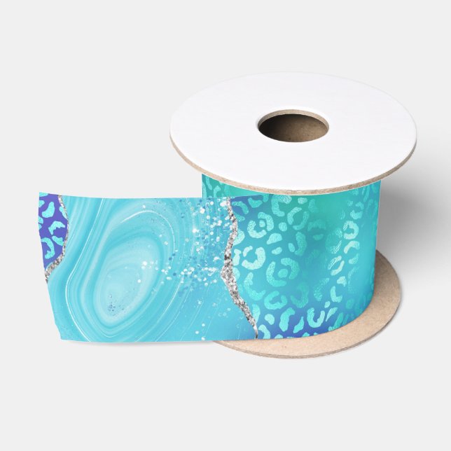Blue Leopard Agate | Glam Abstract Stone Satin Ribbon (Spool)