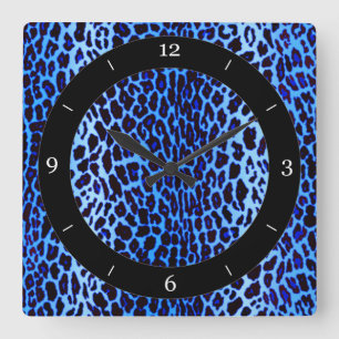 Blue Leopard Animal Print Square Wall Clock