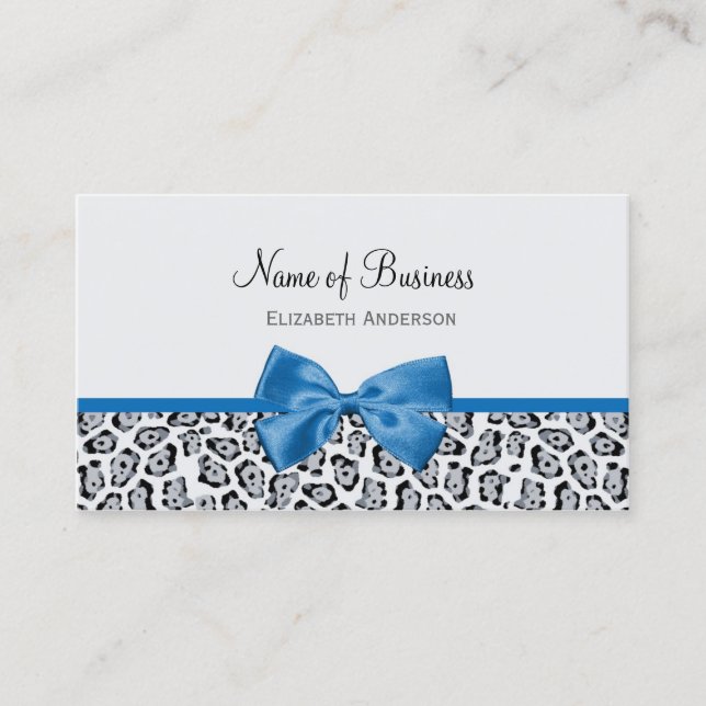Blue Leopard Bow Boutique Business Card (Front)