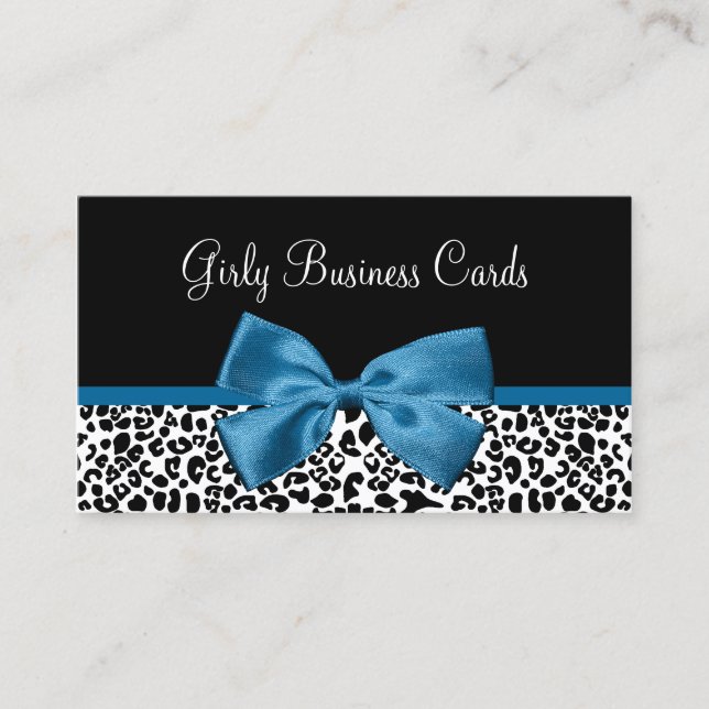Blue Leopard Bow Boutique Business Card (Front)