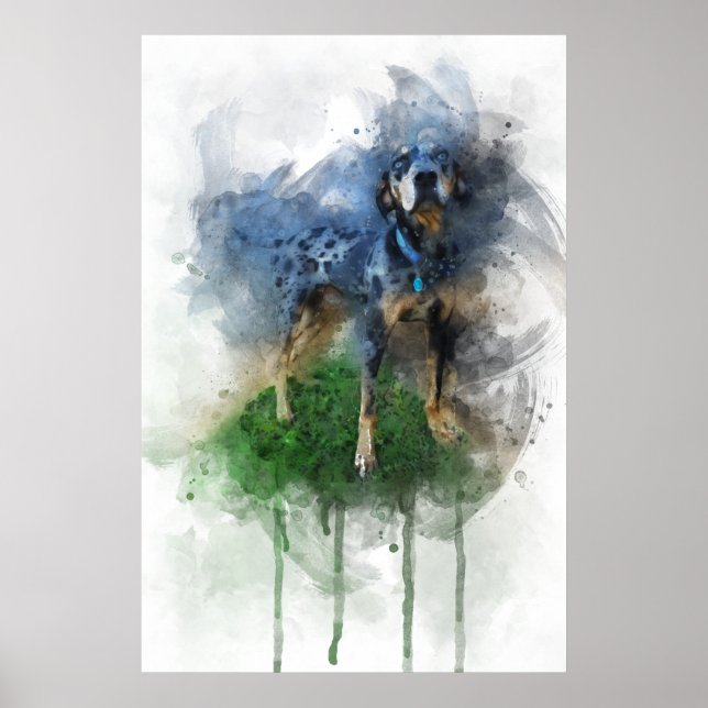 Blue Leopard Catahoula in Watercolor Poster (Front)