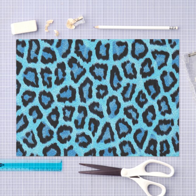 Blue Leopard Cheetah Animal Print Pattern Tissue Paper (Craft)